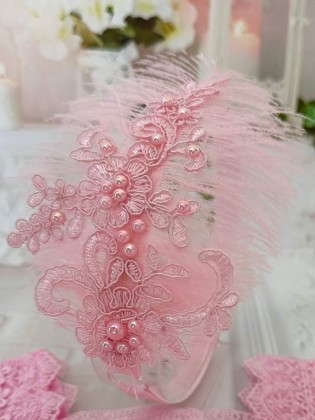 Handmade Special Occasion Headband with Feather and Lace for Girls