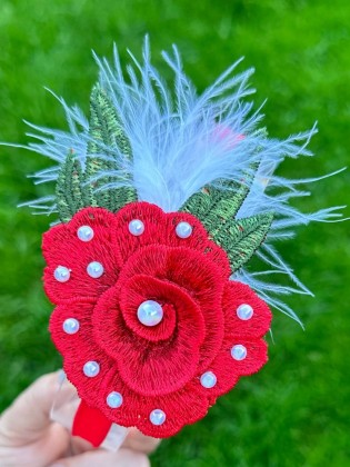 Baby Girl 3D Red Flower Feather Headband