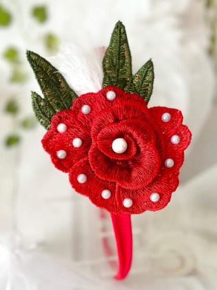 Baby Girl Red Flower Feather Headband