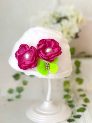 Newborn Baby Girl Hospital Hat Fuchsia Bouquet