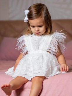 White Christening Feather Dress for Baby Girl