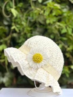 Baby Girl Sun Hat with Daisy Flower