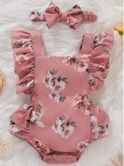 Baby Girl Floral Romper Dusty Pink