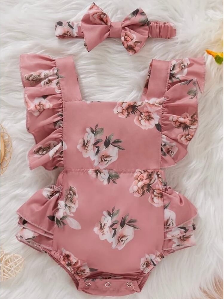 Baby Girl Floral Romper Dusty Pink