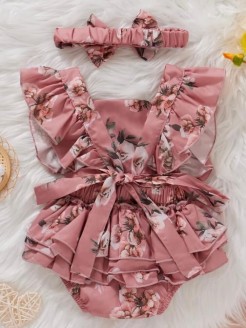 Baby Girl Floral Romper Dusty Pink