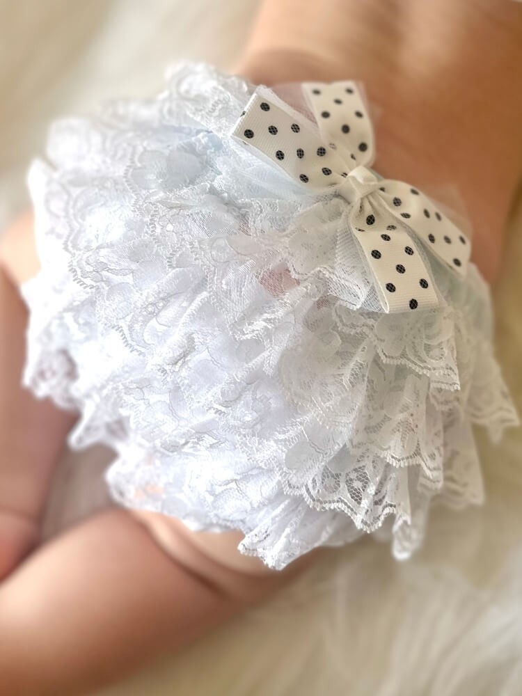 White Baby Christening Bloomer with Bonnet Set