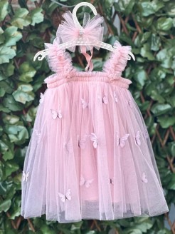 Baby Butterfly Tulle Dress Dusty Pink
