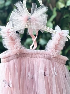 Dusty Pink Girl Tulle Dress with Butterflies