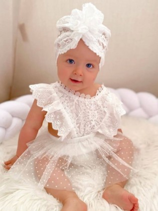 Baby Girl White Lace and Tulle Tutu Romper