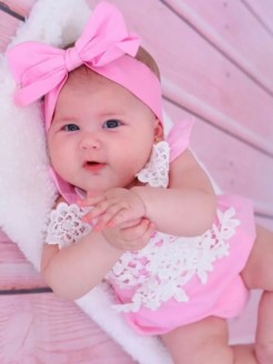 Baby Girl Cotton Romper Pink With Lace
