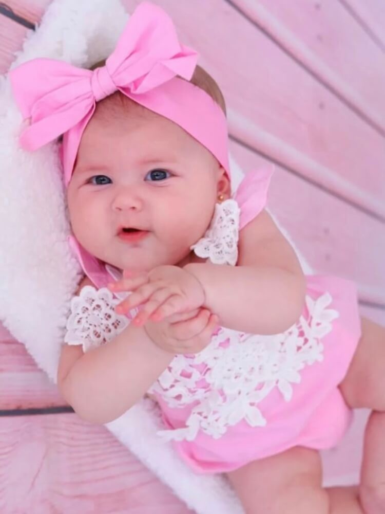 Baby Girl Cotton Romper Pink With Lace