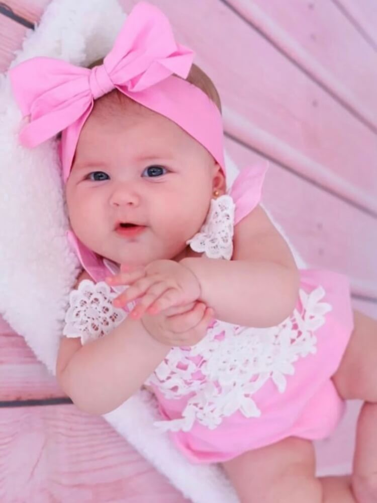 Baby Girl Cotton Romper Pink With Lace Baby Girl Cotton Romper Pink With Lace