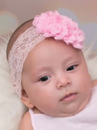 Baby Girl Pink Wide Lace Flower Headband