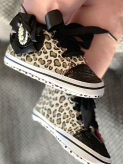 Newborn baby girl shoes Black bling leopard