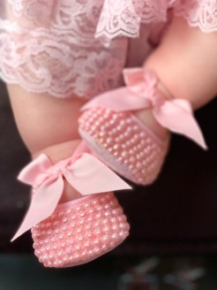 Baby Girl Christening Shoes Pink Pearls