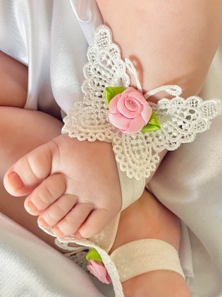 Baby Girl Barefoot Sandals Set White Butterfly with Pink