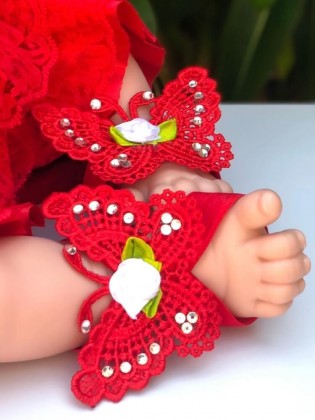Baby Girl Barefoot Sandals Set Red Butterflies