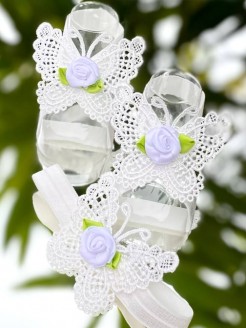 Baby Girl Christening Barefoot Sandals Shoes White butterfly with White rose