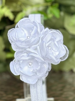 Baby Girl Christening Headband White Satin and Organza