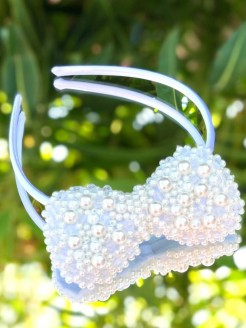 Baby Girl Christening Alice Band Pearl Bow