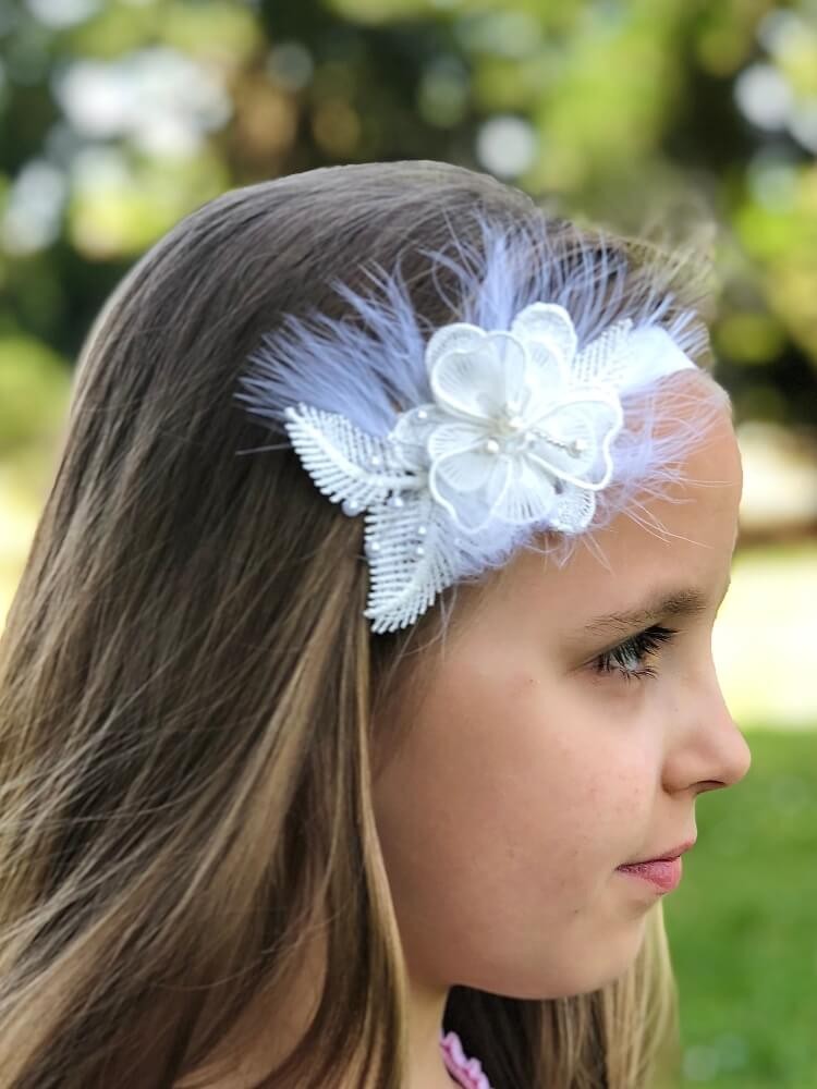 Christening Headband Organza Flower With Pearls