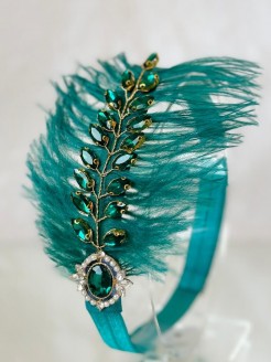 Green Girl Headband with Feathers