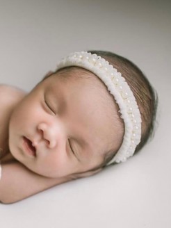 Baby Tulle Christening Headband with Pearls