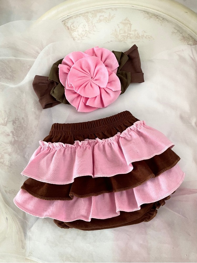 Newborn Cotton Ruffle Bloomer Headband Set