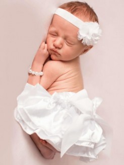 Baby Girl Ruffle Bloomer White Satin