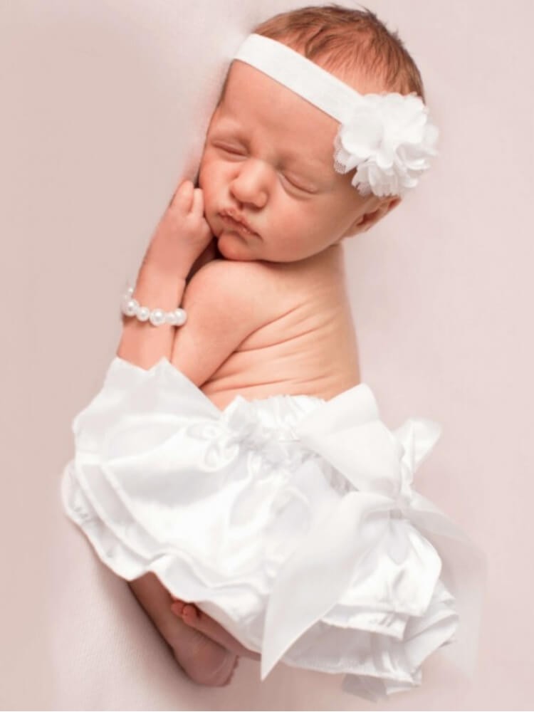 Baby Girl Ruffle Bloomer White Satin