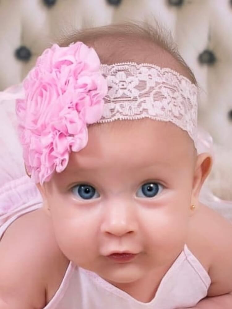 Baby Girl Pink Wide Lace Flower Headband