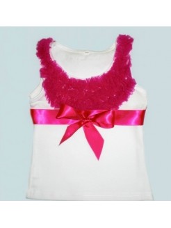 White Girl Cotton Top With Fuchsia Ruffles