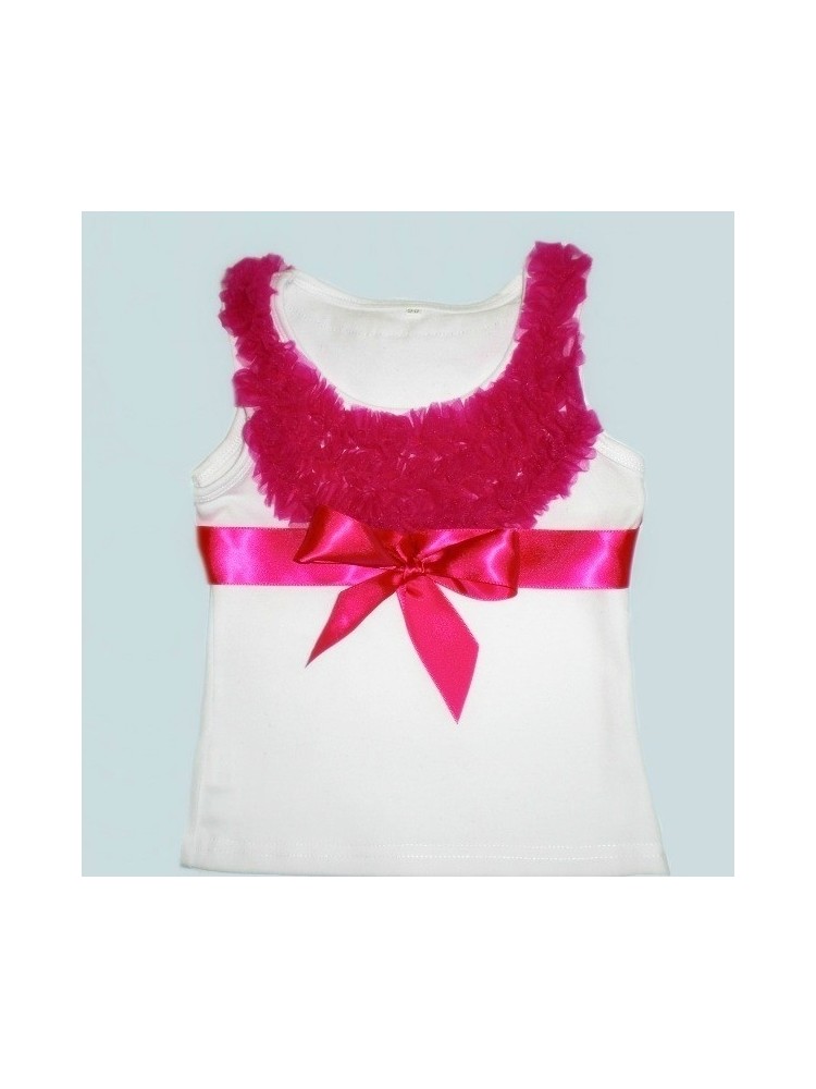 White Girl Cotton Top With Fuchsia Ruffles