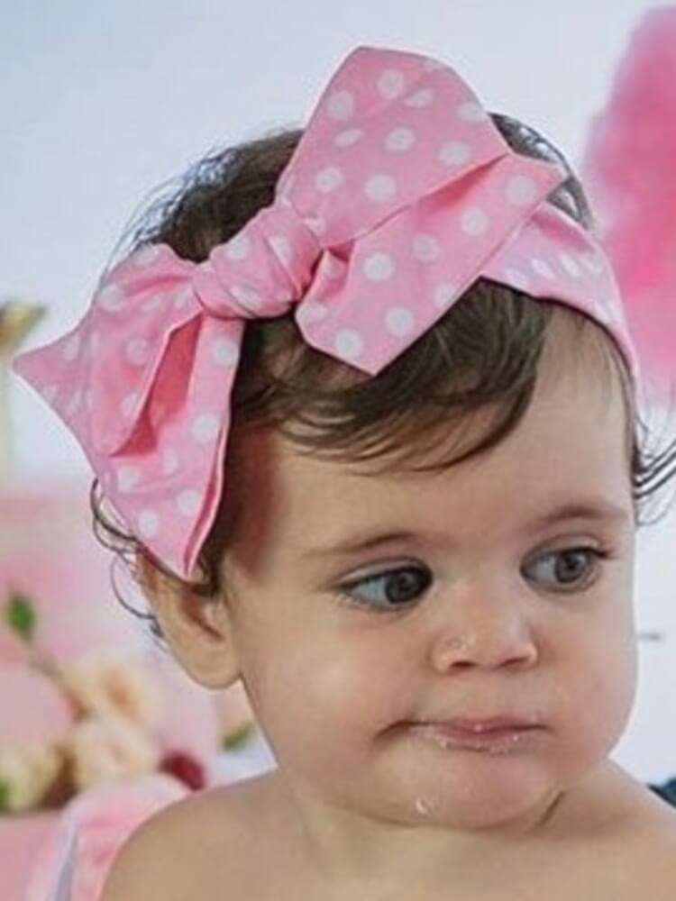 Baby girl dotty pink bow headband