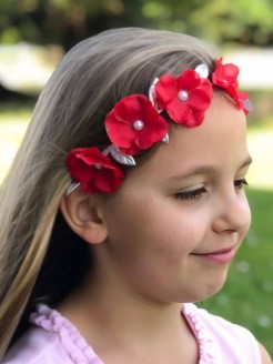 Girl Flower Crown Headband Red with silver