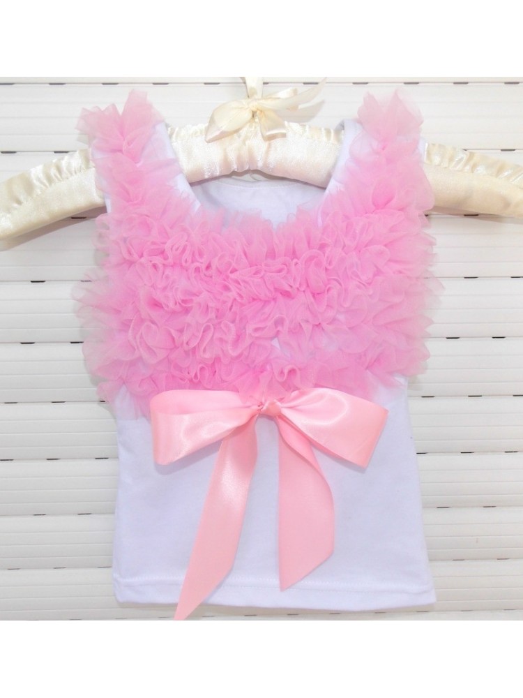 Baby girl top white with pink chiffon ruffles