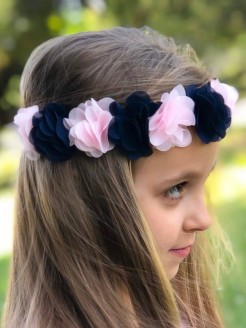 Girl Flower Crown Headband Navy Blue With Pink