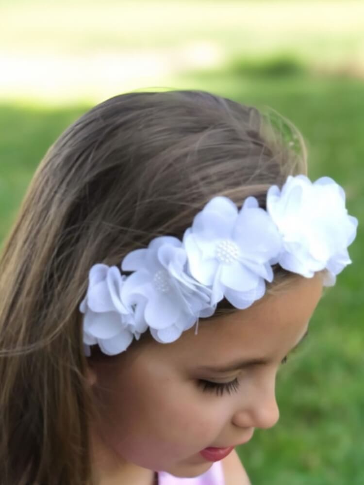 Girl Christening Crown Headband with White Flowers