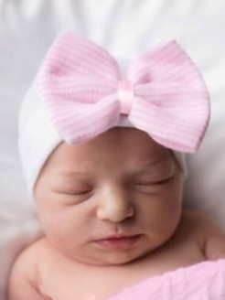 Newborn Hat White With Pink Bow