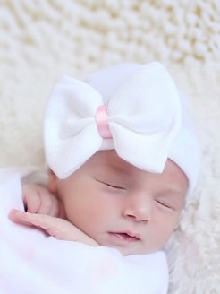 Newborn Hat White With White Bow