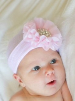 Newborn Baby Girl Hospital Hat Chiffon Flower And Pearls