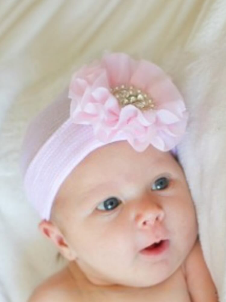 Newborn Baby Girl Hospital Hat Chiffon Flower And Pearls