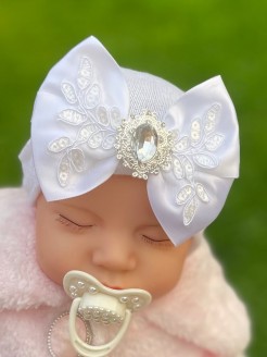 Newborn Hat White Luxury Big Bow