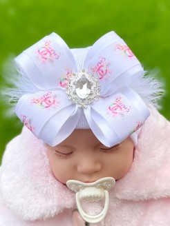 Newborn Girl Hospital Hat Luxury Brand Logo Bow