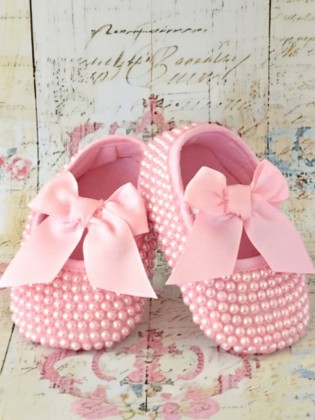 Baby Girl Christening Shoes Pink Pearls