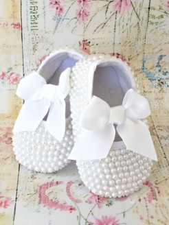 Baby Girl Christening Baptism Shoes White Pearls