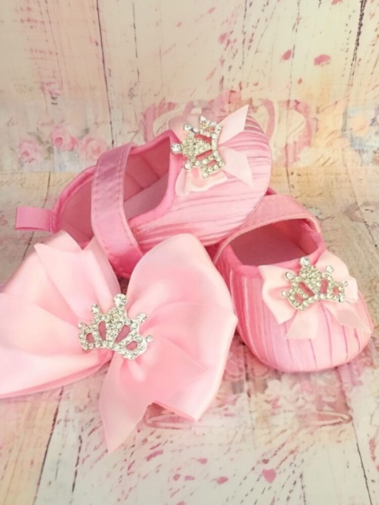 Baby Girl Handmade Christening Shoes Princess Pink