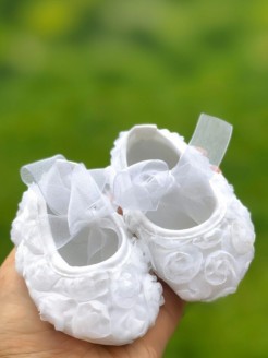 Baby Girl Christening Baptism Shoes White rosette