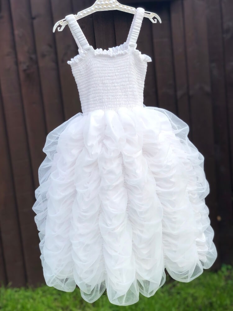 Long Girl Princess Dress Ivory White