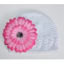Crochet Baby Girl Hat Pink Daisy Flower